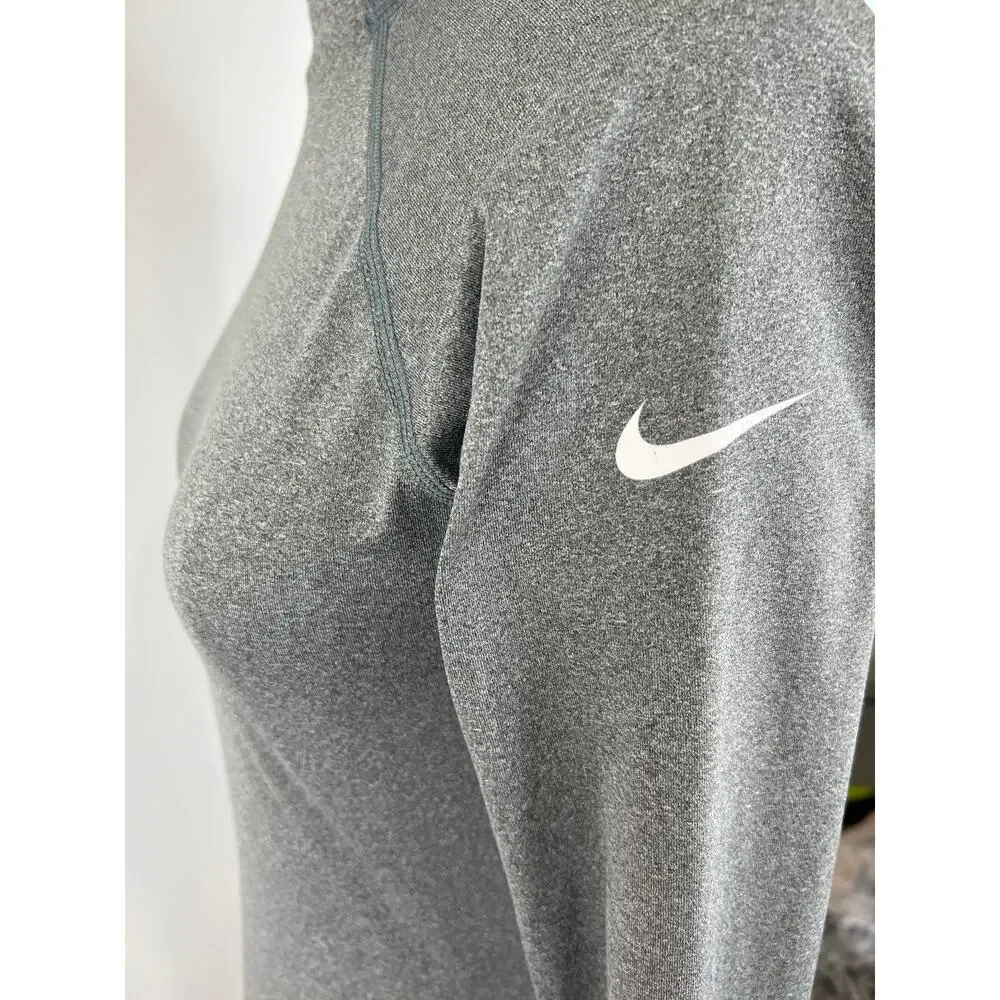 NIKE Pro Dri-Fit Women's Gray Long Sleeve Turtleneck Slim Athletic Top S Small